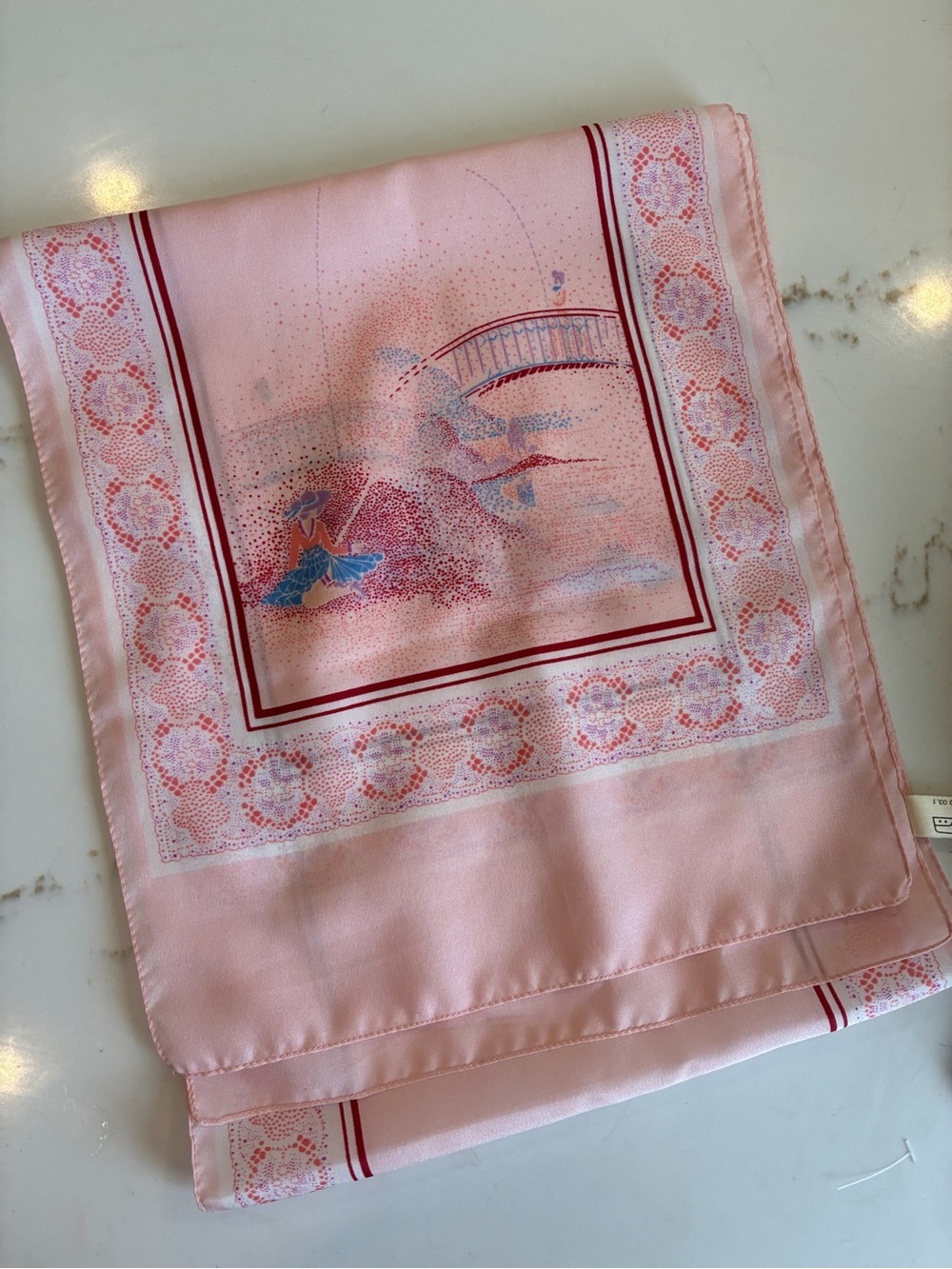 Vintage Pink Scenic Silk Scarf
